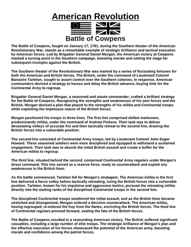 American Revolution: Battle of Cowpens “Article & Questions” Assignment