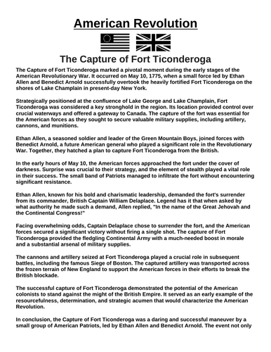 American Revolution: Battle of Fort Ticonderoga “Article & Questions” Assignment