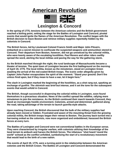 American Revolution: Battles of Lexington & Concord “Article & Questions” Assignment