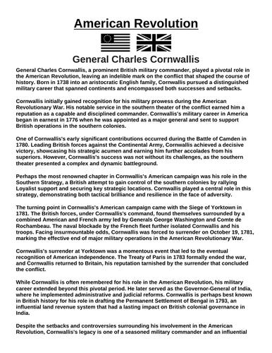 American Revolution: Charles Cornwallis “Article & Questions” Assignment