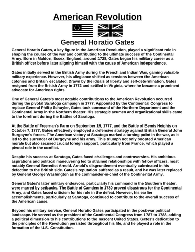 American Revolution: Horatio Gates “Article & Questions” Assignment