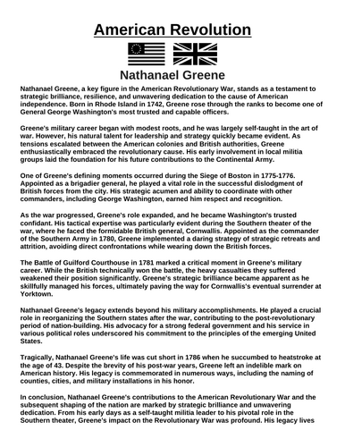 American Revolution: Nathanael Greene “Article & Questions” Assignment