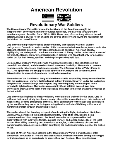 American Revolution: Soldiers “Article & Questions” Assignment