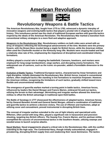 American Revolution: Weapons & Battle Tactics “Article & Questions” Assignment