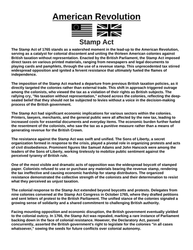 American Revolution: Stamp Act “Article & Questions” Assignment