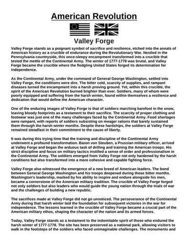 American Revolution: Valley Forge “Article & Questions” Assignment