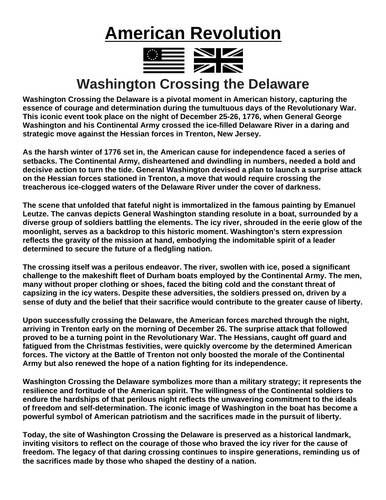American Revolution: Washington Crossing the Delaware “Article & Questions” Assignment