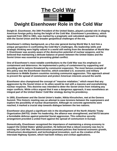 Cold War: Dwight Eisenhower “Article & Questions” Assignment