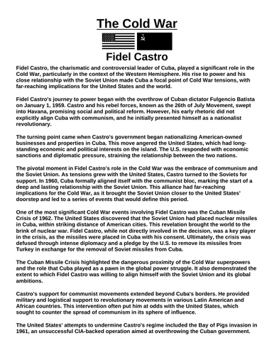 Cold War: Fidel Castro “Article & Questions” Assignment