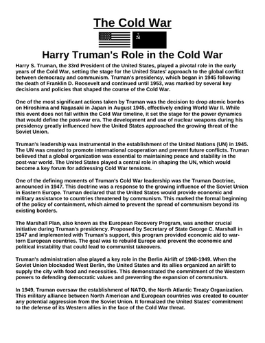 Cold War: Harry Truman “Article & Questions” Assignment
