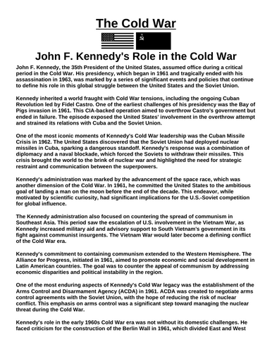 Cold War: John F. Kennedy “Article & Questions” Assignment