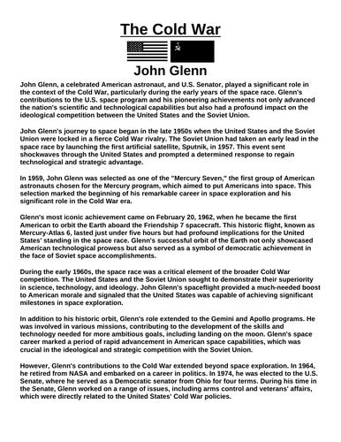 Cold War: John Glenn “Article & Questions” Assignment
