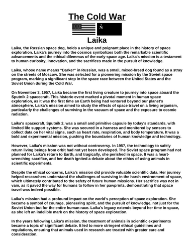 Cold War: Laika “Article & Questions” Assignment