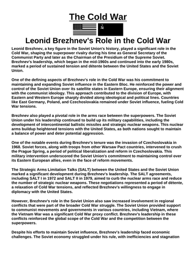 Cold War: Leonid Brezhnev “Article & Questions” Assignment
