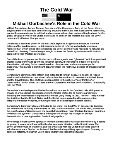Cold War: Mikhail Gorbachev “Article & Questions” Assignment