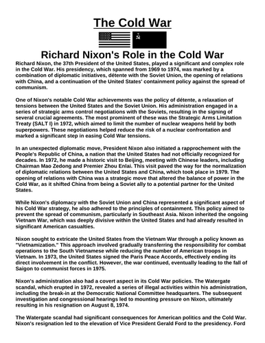 Cold War: Richard Nixon “Article & Questions” Assignment