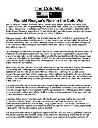 Cold War: Ronald Reagan “Article & Questions” Assignment