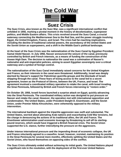 Cold War: Suez Crisis “Article & Questions” Assignment