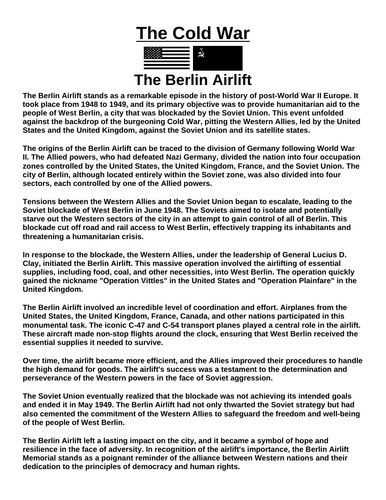 Cold War: The Berlin Airlift “Article & Questions” Assignment