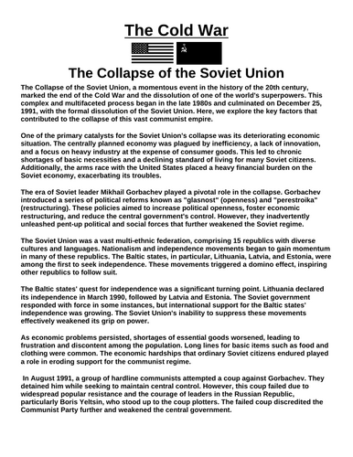 Cold War: The Collapse of the Soviet Union “Article & Questions” Assignment