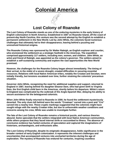 Colonial America: Lost Colony of Roanoke “Article & Questions” Assignment