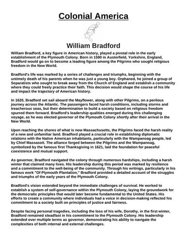 Colonial America: William Bradford “Article & Questions” Assignment