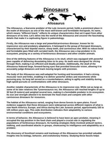 Allosaurus “Article & Questions” Assignment