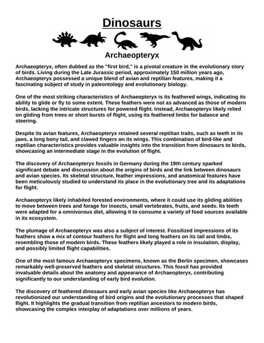 Archaeopteryx “Article & Questions” Assignment