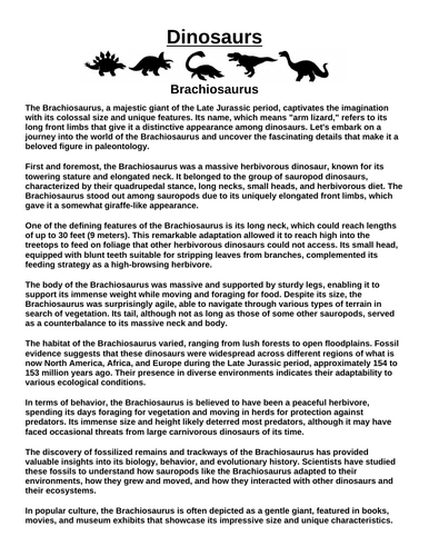 Brachiosaurus “Article & Questions” Assignment