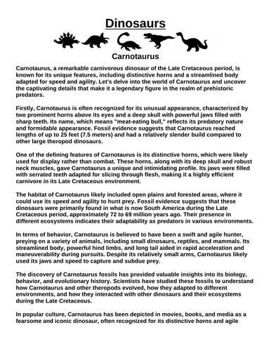 Carnotaurus “Article & Questions” Assignment