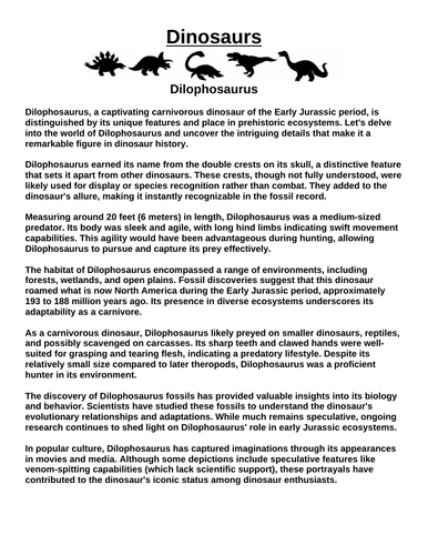 Dilophosaurus “Article & Questions” Assignment