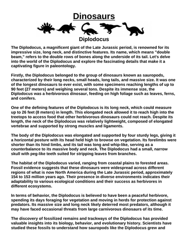 Diplodocus “Article & Questions” Assignment