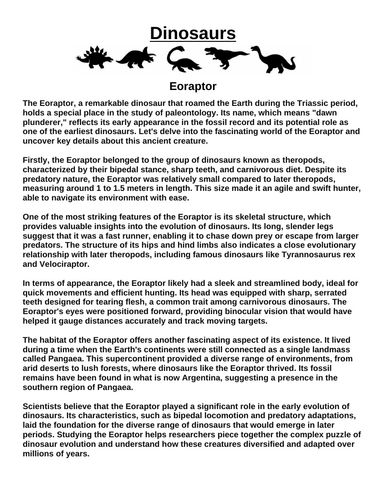 Eoraptor  “Article & Questions” Assignment