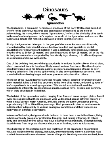 Iguanodon “Article & Questions” Assignment