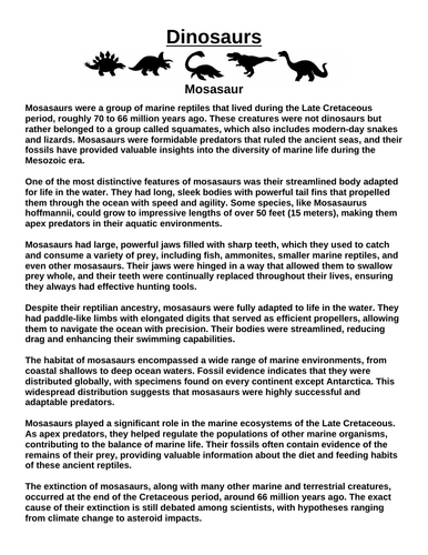 Mosasaur “Article & Questions” Assignment