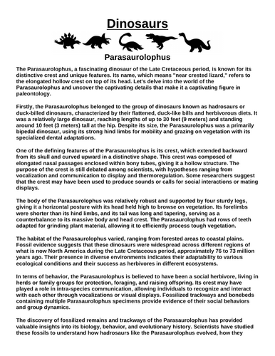 Parasaurolophus “Article & Questions” Assignment