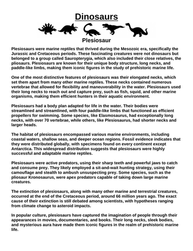 Plesiosaur “Article & Questions” Assignment