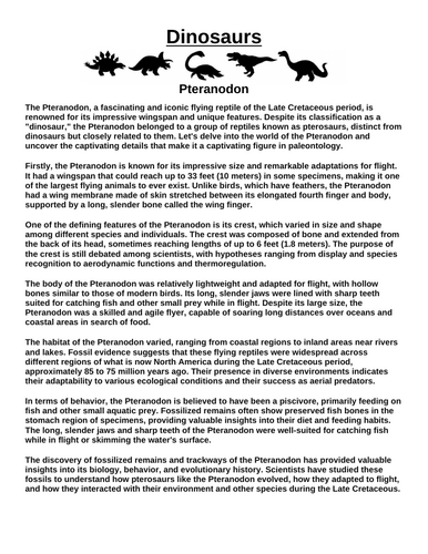 Pteranodon “Article & Questions” Assignment