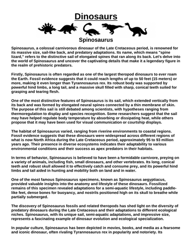 Spinosaurus “Article & Questions” Assignment
