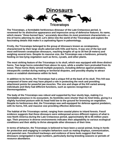 Triceratops  “Article & Questions” Assignment