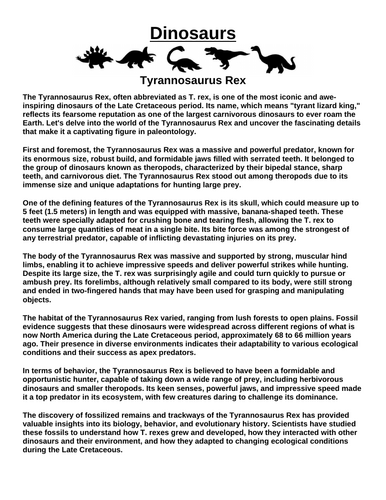Tyrannosaurus Rex  “Article & Questions” Assignment