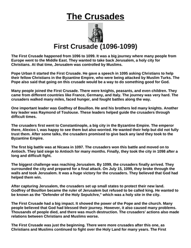 First Crusade (1096-1099) “Article & Questions” Assignment