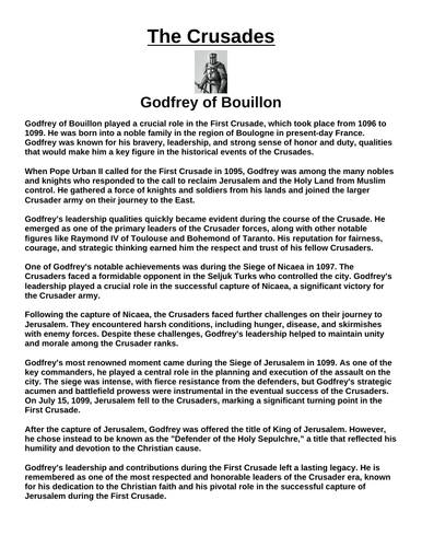 Crusades: Godfrey of Bouillon “Article & Questions” Assignment