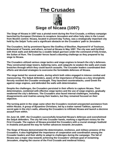 Crusades: Siege of Nicaea (1097) “Article & Questions” Assignment
