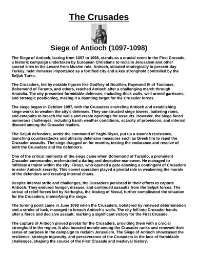 Crusades: Siege of Antioch (1097-1098) “Article & Questions” Assignment