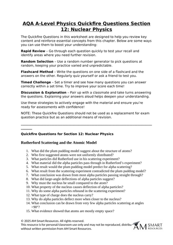 AQA A-Level Physics Quickfire Questions Section 12: Nuclear Physics