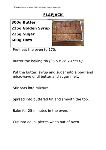 Inclusive flapjack recipe differentiation SEND