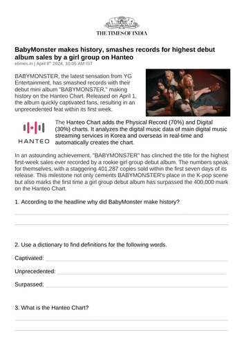 K-Pop Maths and English Resources