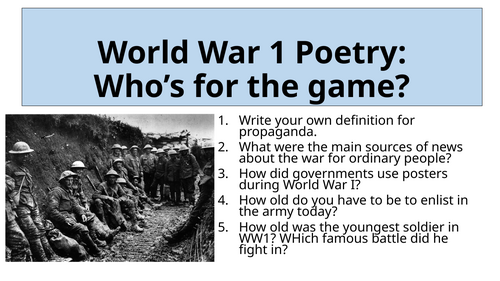 World War 1 Poetry - Who's for the game?