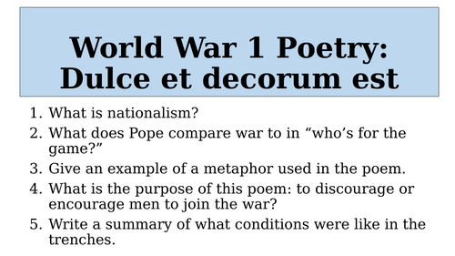 World War 1 Poetry - Dulce et Decorum est